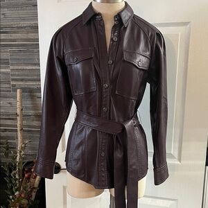Rebecca Taylor burgundy/wine color Soft faux Leather Belted Shirt/Jacket